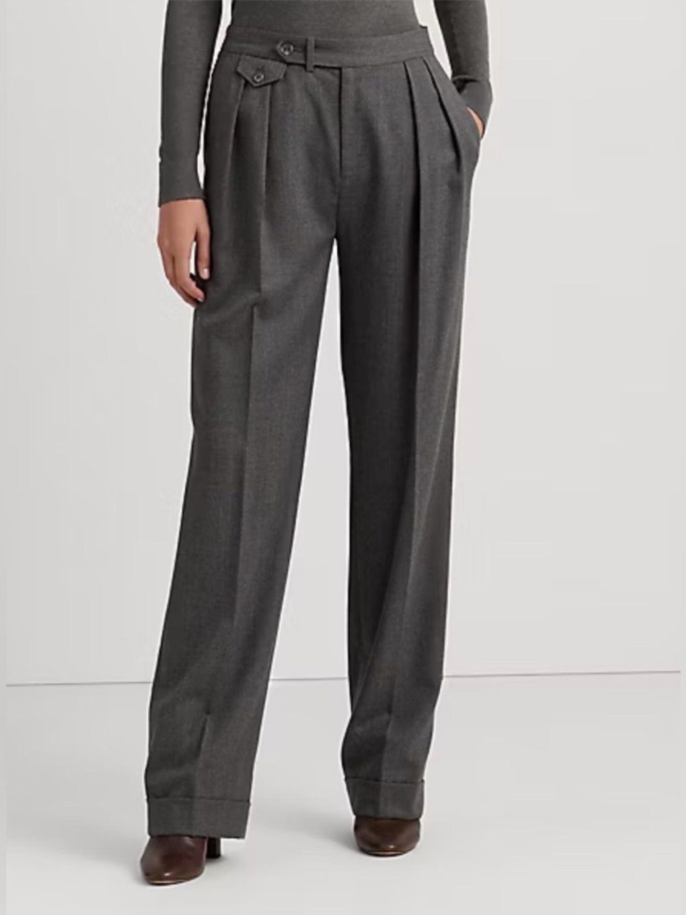 Guaranteed Authentic Lauren Ralph Lauren Grey Pltd Wool Twill Straight Pants, 6 - Picture 6 of 15